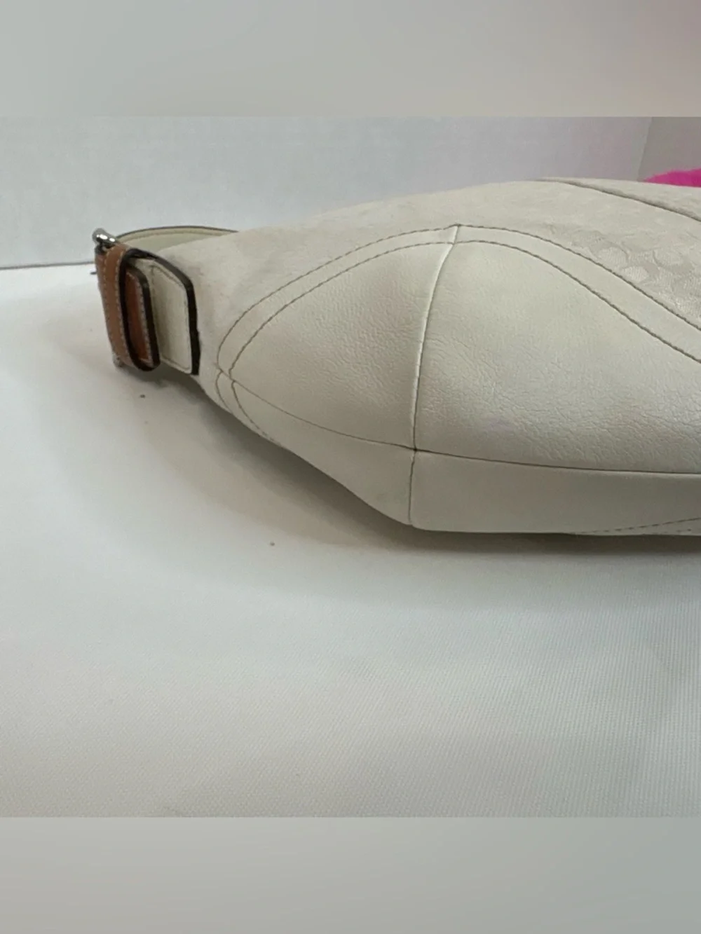 Vintage Coach Signature Soho Hobo Shoulder Bag White Jacquard Brown Leather - Picture 13 of 15